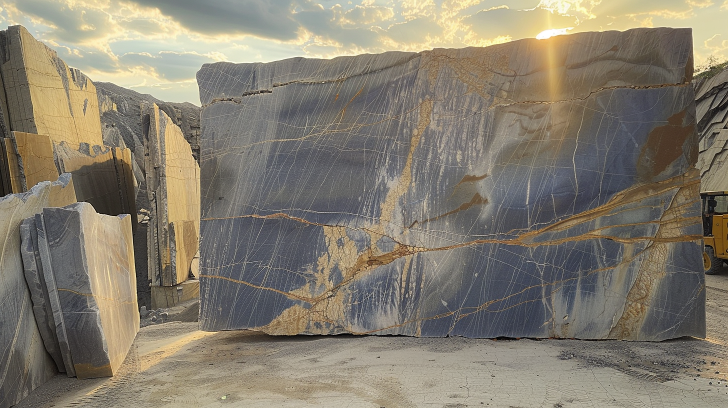 Imperial Blue quartzite block at the quarry, Brazil
